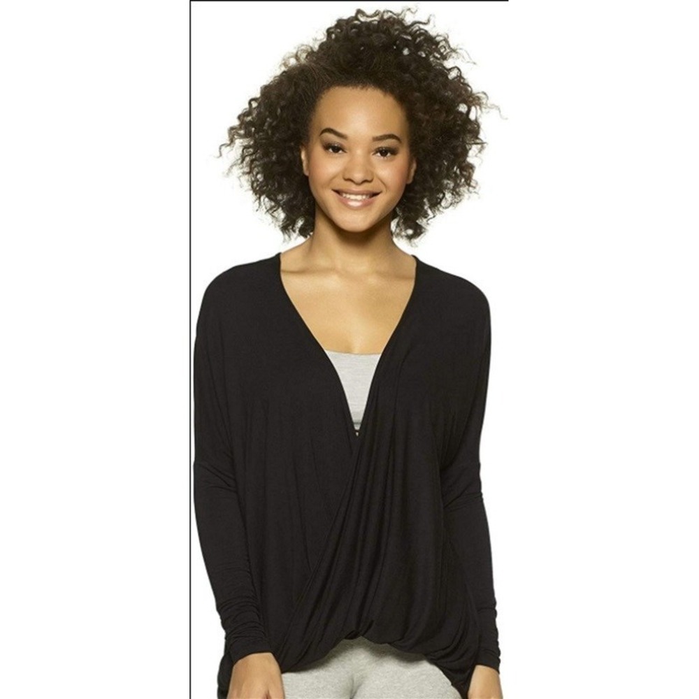 NEW Felina M Body Zone Modal Twist Front Long Sleeve Tee 900450 Black #77715